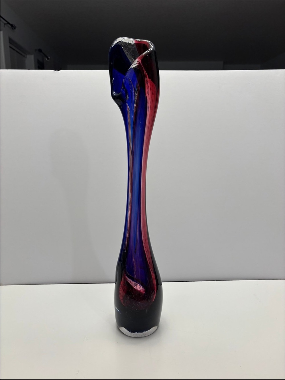 Handblown Art Glass Sculptural Vase - Blue and Red